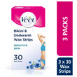 Bikini and Underarm Cold Wax Strips for Sensitive Skin 90 Strips